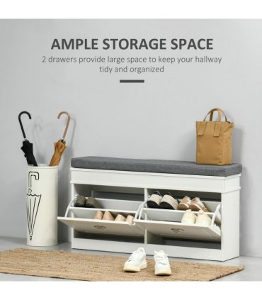 Shoe Storage Bench with Seat Cushion Cabinet Organizer with 2 Drawers