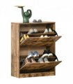 Shoe Cabinet Rustic Brown 81H x 62.5W x 26Dcm 2 Drawer Shoe Cupboard Flip Doors