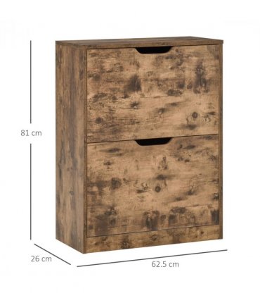 Shoe Cabinet Rustic Brown 81H x 62.5W x 26Dcm 2 Drawer Shoe Cupboard Flip Doors