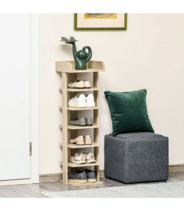 Shoe Rack Organizer 7 Tier Storage Shelf Wooden Display Cabinet Oak
