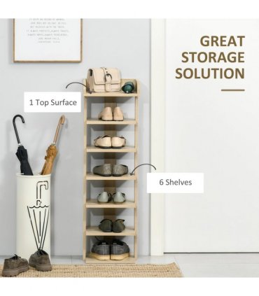 Shoe Rack Organizer 7 Tier Storage Shelf Wooden Display Cabinet Oak