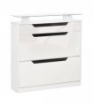 Shoe Cabinet  3 Drawers High Gloss Storage Cupboard  Glass Top White