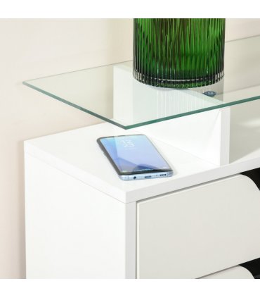 Shoe Cabinet  3 Drawers High Gloss Storage Cupboard  Glass Top White
