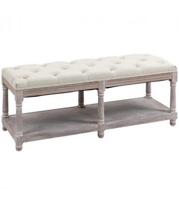 HOMCOM 2-Tier Bed End Bench, Vintage Stool Button Tufted Seat Cream White