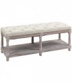 HOMCOM 2-Tier Bed End Bench, Vintage Stool Button Tufted Seat Cream White