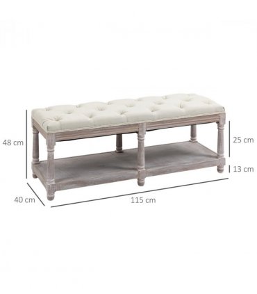 HOMCOM 2-Tier Bed End Bench, Vintage Stool Button Tufted Seat Cream White