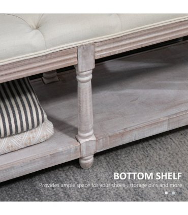 HOMCOM 2-Tier Bed End Bench, Vintage Stool Button Tufted Seat Cream White