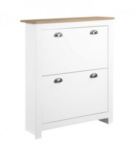 2 Drawer Shoe Cabinet Narrow Shoe Cupboard with Flip Doors White