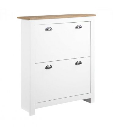 2 Drawer Shoe Cabinet Narrow Shoe Cupboard with Flip Doors White