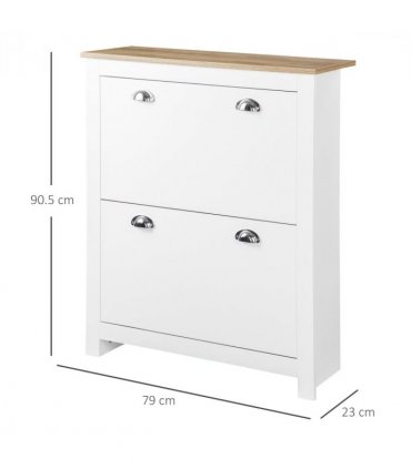 2 Drawer Shoe Cabinet Narrow Shoe Cupboard with Flip Doors White