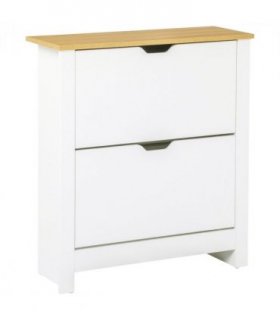 Shoe Cabinet Spacious 2 Drawers Particle Board White 80H x 72L x 26Dcm
