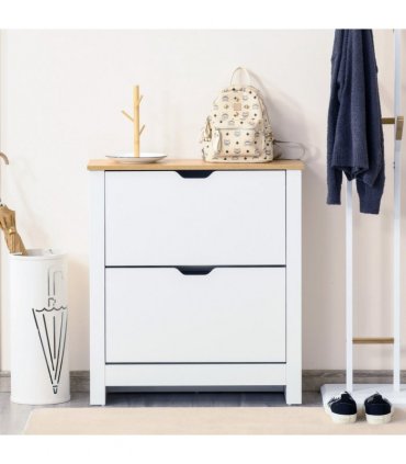 Shoe Cabinet Spacious 2 Drawers Particle Board White 80H x 72L x 26Dcm