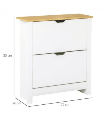 Shoe Cabinet Spacious 2 Drawers Particle Board White 80H x 72L x 26Dcm