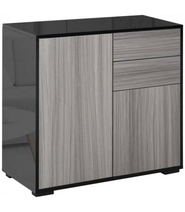 Side Cabinet Black Light Grey 140 x 160H cm 2 Door Cabinet and 2 Drawer Storage