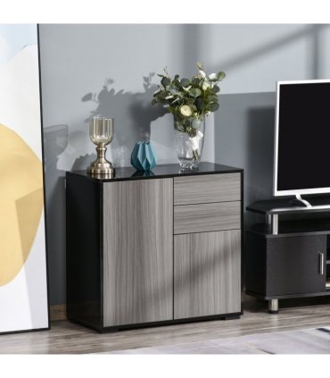 Side Cabinet Black Light Grey 140 x 160H cm 2 Door Cabinet and 2 Drawer Storage