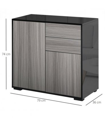 Side Cabinet Black Light Grey 140 x 160H cm 2 Door Cabinet and 2 Drawer Storage