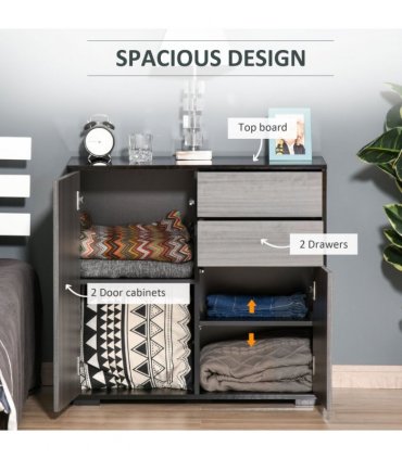 Side Cabinet Black Light Grey 140 x 160H cm 2 Door Cabinet and 2 Drawer Storage