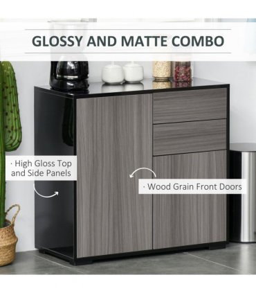 Side Cabinet Black Light Grey 140 x 160H cm 2 Door Cabinet and 2 Drawer Storage
