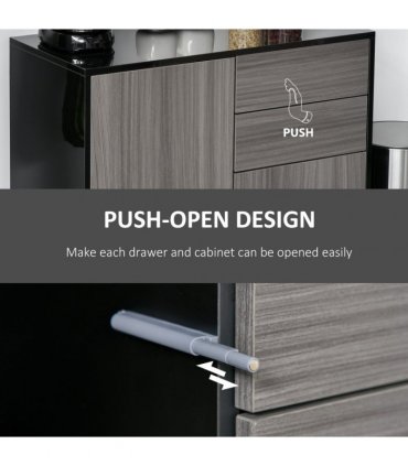 Side Cabinet Black Light Grey 140 x 160H cm 2 Door Cabinet and 2 Drawer Storage