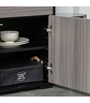 Side Cabinet Black Light Grey 140 x 160H cm 2 Door Cabinet and 2 Drawer Storage