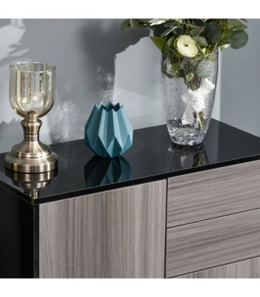 Side Cabinet Black Light Grey 140 x 160H cm 2 Door Cabinet and 2 Drawer Storage
