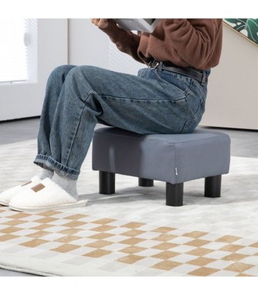 Ottoman Footrest Seat Chair Footstool Grey PU Leather 24H x 40L x 30Wcm Comfy