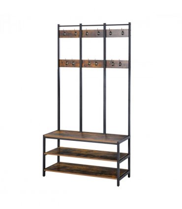 Entryway Coat Rack Hall Tree Shoe Bench 3 in 1 Design Metal Rack HOMCOM