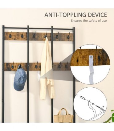 Entryway Coat Rack Hall Tree Shoe Bench 3 in 1 Design Metal Rack HOMCOM