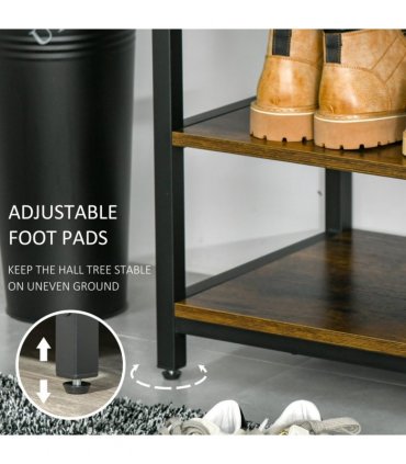 Entryway Coat Rack Hall Tree Shoe Bench 3 in 1 Design Metal Rack HOMCOM