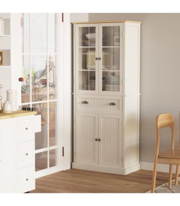 Kitchen Cupboard, 5-tier Storage Cabinet with Adjustable Shelves, Cream