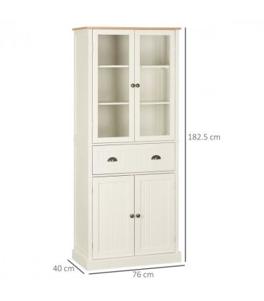 Kitchen Cupboard, 5-tier Storage Cabinet with Adjustable Shelves, Cream