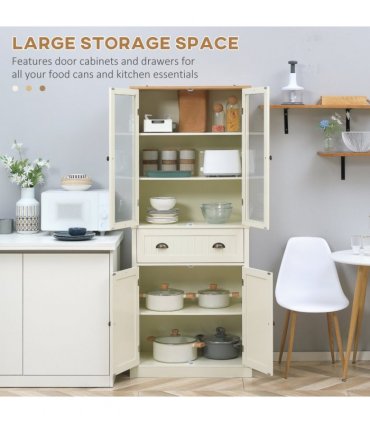 Kitchen Cupboard, 5-tier Storage Cabinet with Adjustable Shelves, Cream