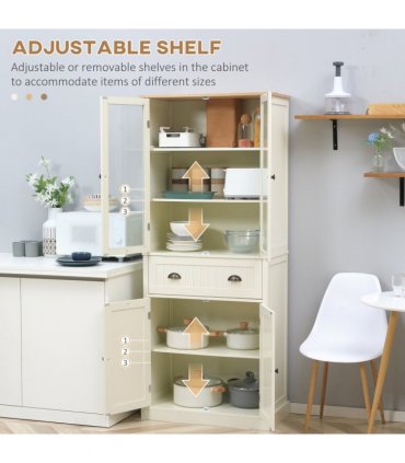 Kitchen Cupboard, 5-tier Storage Cabinet with Adjustable Shelves, Cream
