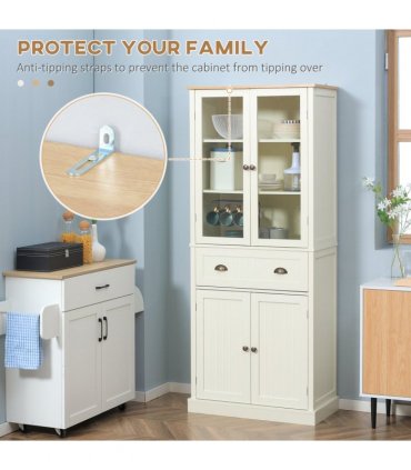 Kitchen Cupboard, 5-tier Storage Cabinet with Adjustable Shelves, Cream