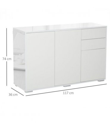 HOMCOM Side Cabinet with 2 Door Cabinet and 2 Drawer for Home Office White