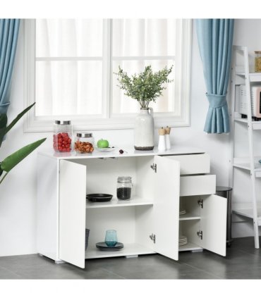 HOMCOM Side Cabinet with 2 Door Cabinet and 2 Drawer for Home Office White