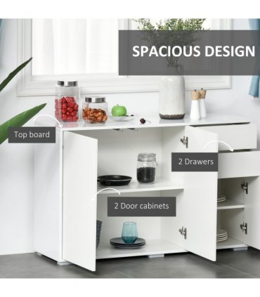 HOMCOM Side Cabinet with 2 Door Cabinet and 2 Drawer for Home Office White