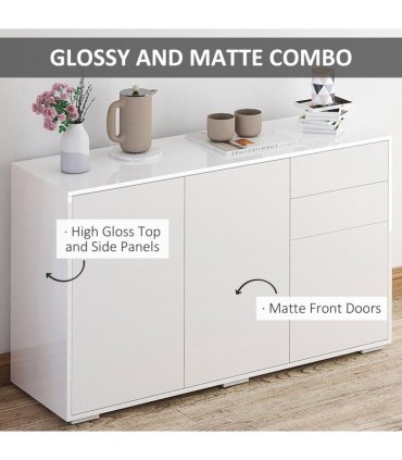 HOMCOM Side Cabinet with 2 Door Cabinet and 2 Drawer for Home Office White