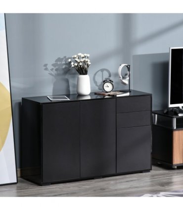 Side Cabinet with 2 Door Cabinet and 2 Drawer for Home Office Black