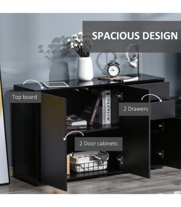 Side Cabinet with 2 Door Cabinet and 2 Drawer for Home Office Black