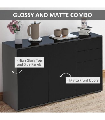 Side Cabinet with 2 Door Cabinet and 2 Drawer for Home Office Black