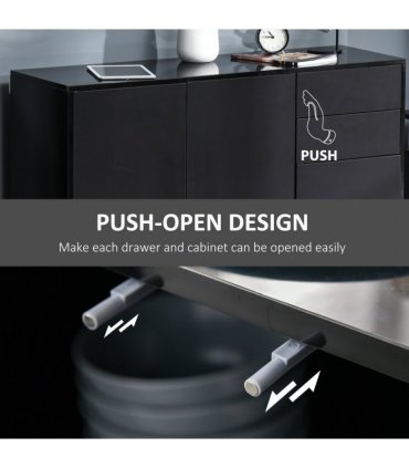 Side Cabinet with 2 Door Cabinet and 2 Drawer for Home Office Black