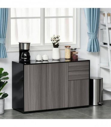 Side Cabinet  2 Door Cabinet and 2 Drawer for Home Office Grey Black