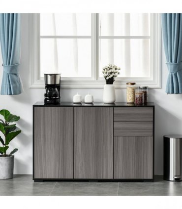 Side Cabinet  2 Door Cabinet and 2 Drawer for Home Office Grey Black