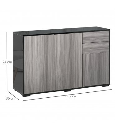 Side Cabinet  2 Door Cabinet and 2 Drawer for Home Office Grey Black