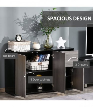 Side Cabinet  2 Door Cabinet and 2 Drawer for Home Office Grey Black
