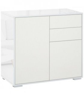 Side Cabinet White Glossy and Matte Combo 2 Door 2 Drawer 74H x 79W x 36Dcm
