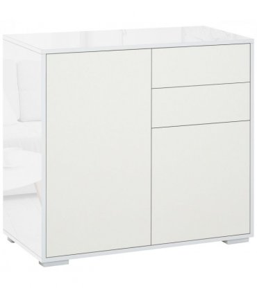 Side Cabinet White Glossy and Matte Combo 2 Door 2 Drawer 74H x 79W x 36Dcm