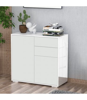 Side Cabinet White Glossy and Matte Combo 2 Door 2 Drawer 74H x 79W x 36Dcm
