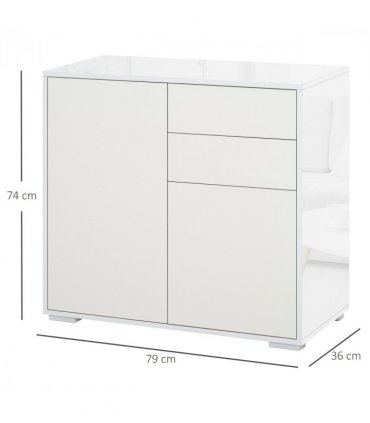 Side Cabinet White Glossy and Matte Combo 2 Door 2 Drawer 74H x 79W x 36Dcm